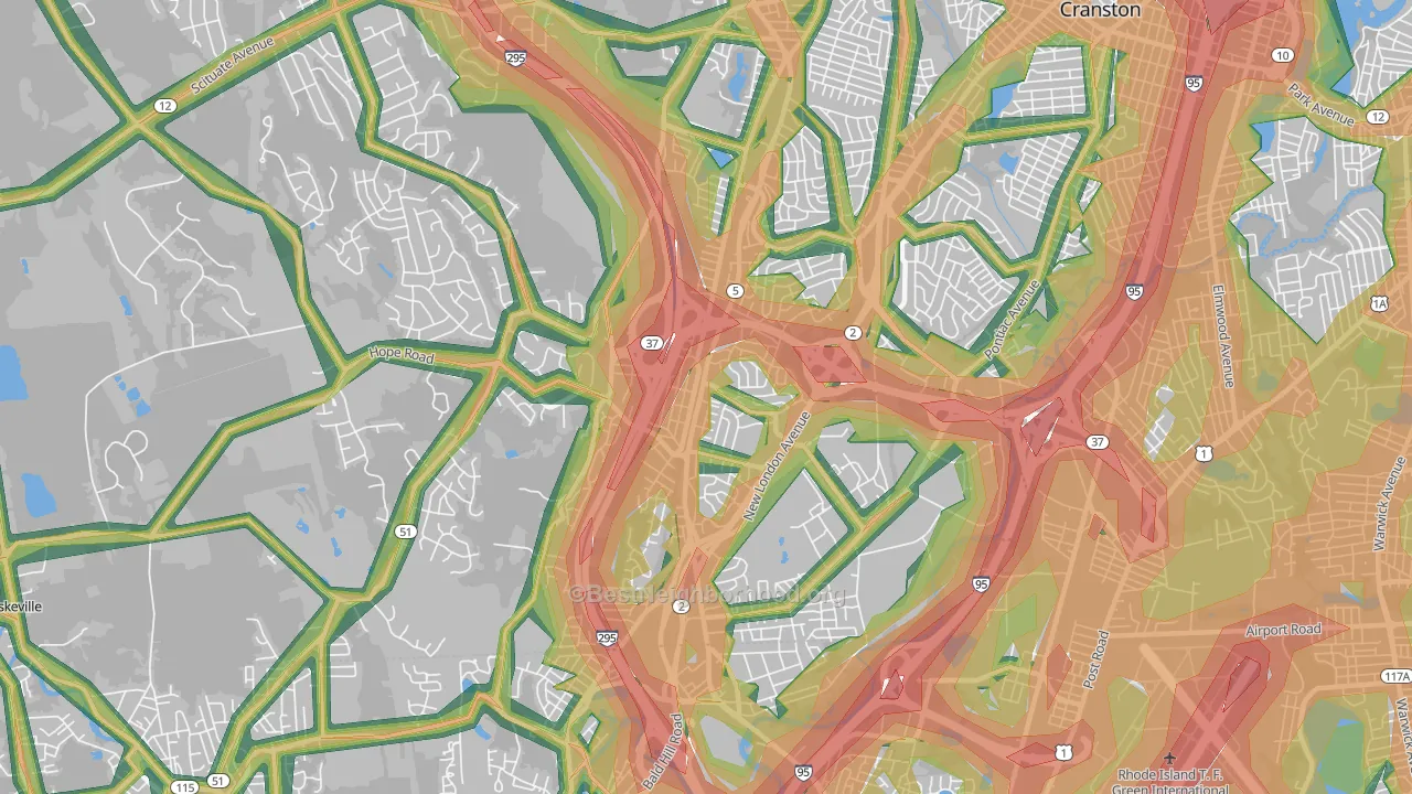Oaklawn, Cranston, RI Map of Noise Levels in Oaklawn