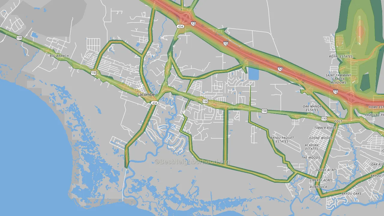 Oaklawn, LA Map of Noise Levels in Oaklawn