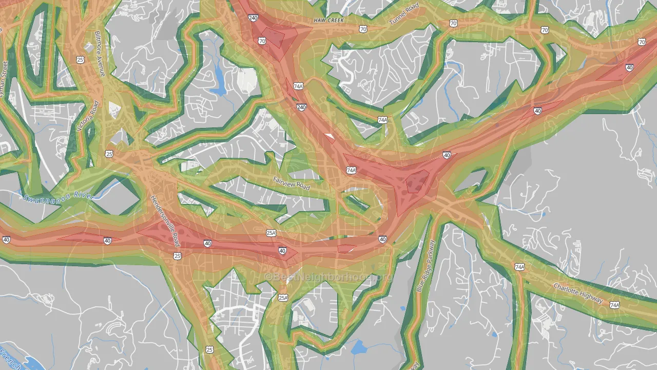 Oakley, Asheville, NC Map of Noise Levels in Oakley