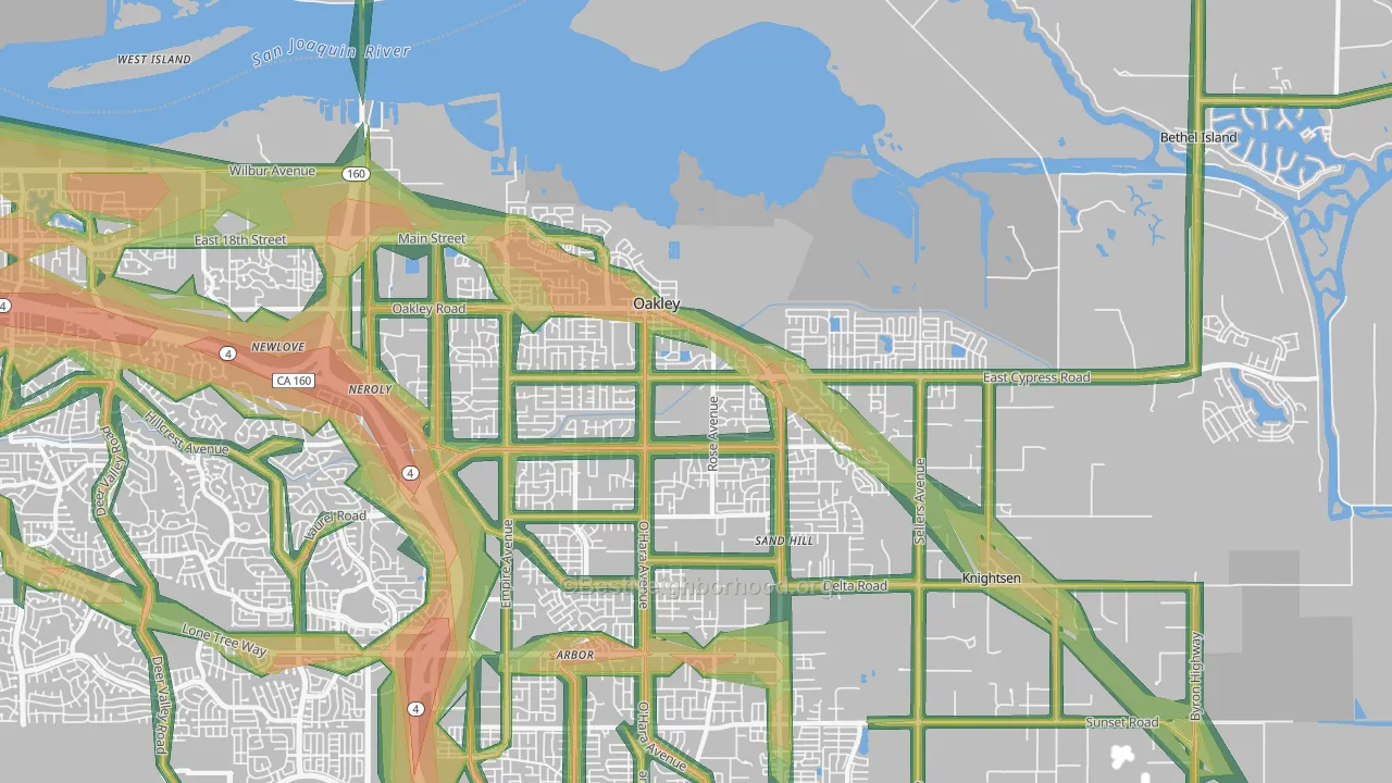 Oakley, CA Map of Noise Levels in Oakley