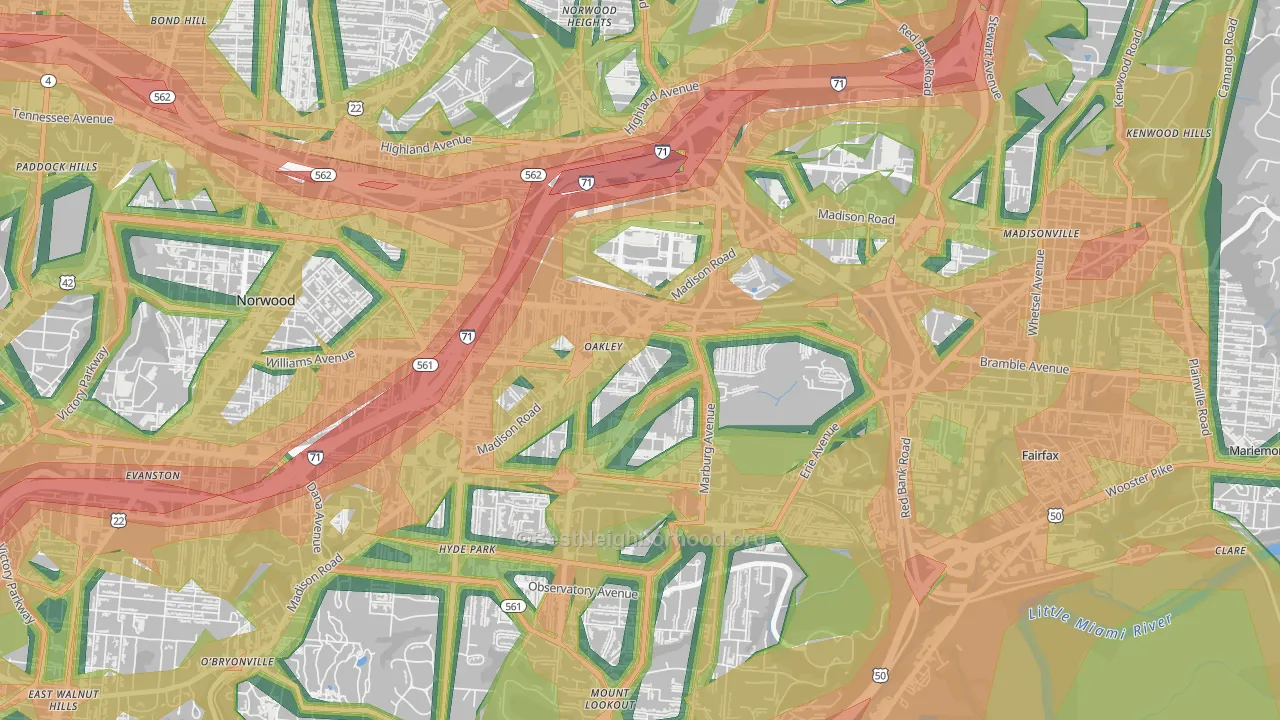 Oakley, Cincinnati, OH Map of Noise Levels in Oakley