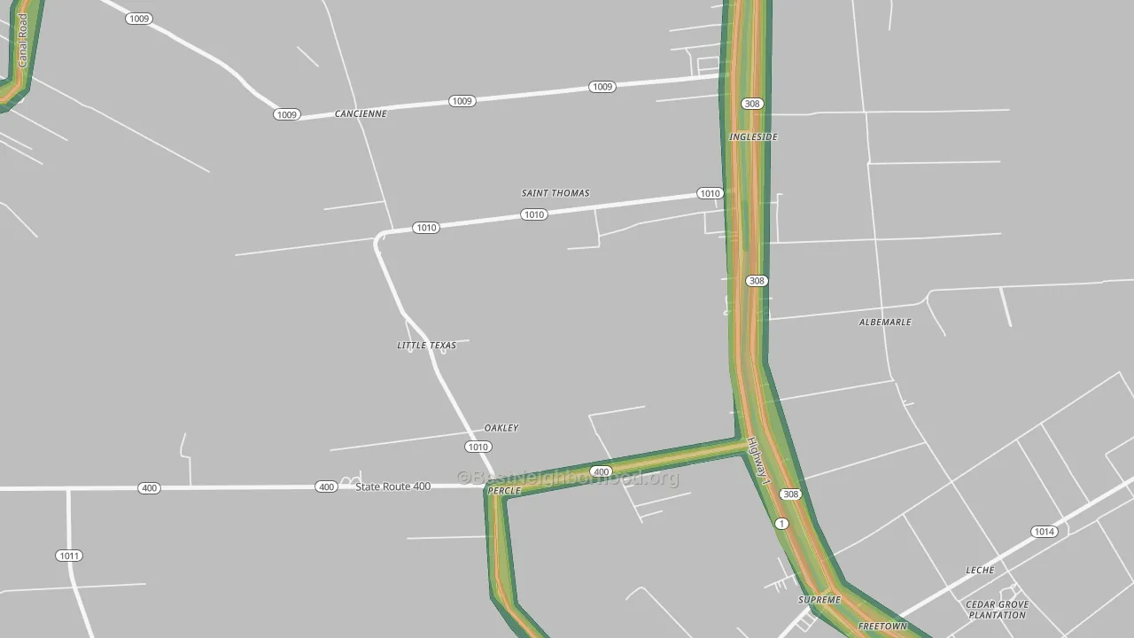 Oakley, LA Map of Noise Levels in Oakley