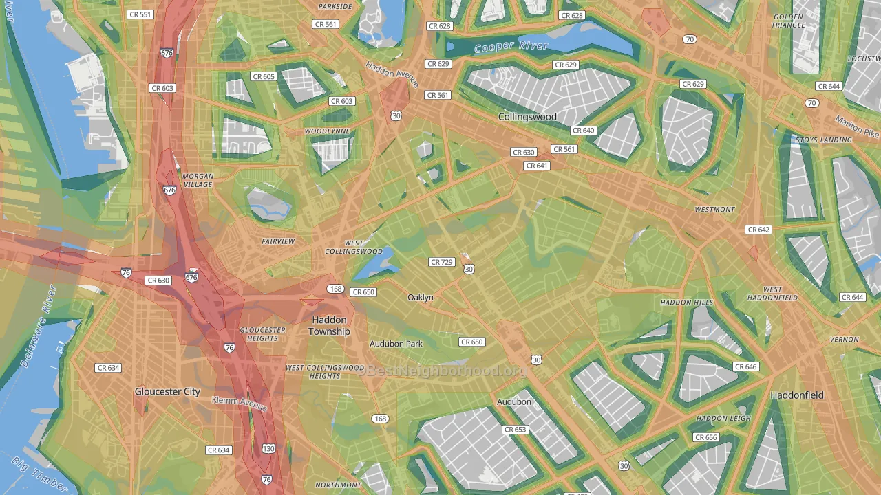 Oaklyn, NJ Map of Noise Levels in Oaklyn