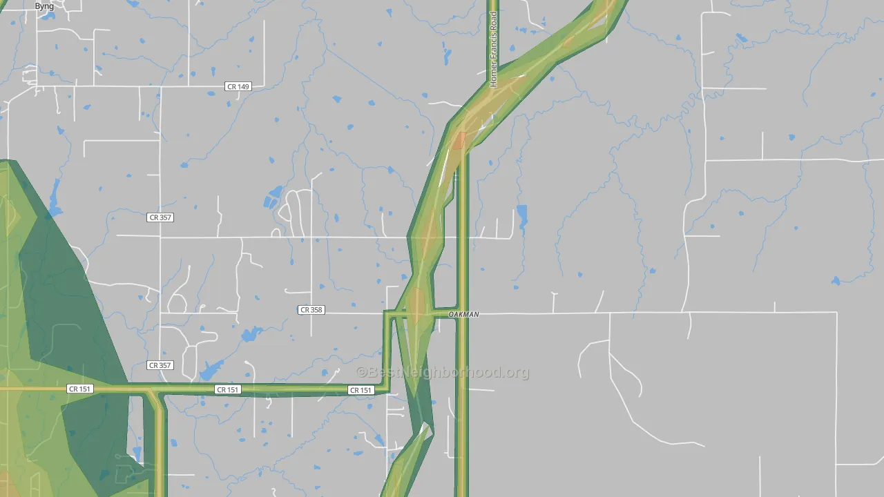 Oakman, OK Map of Noise Levels in Oakman