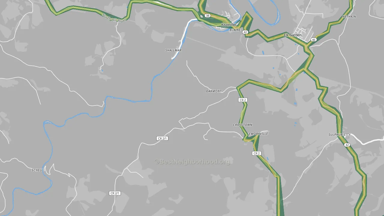 Oakmont, WV Map of Noise Levels in Oakmont