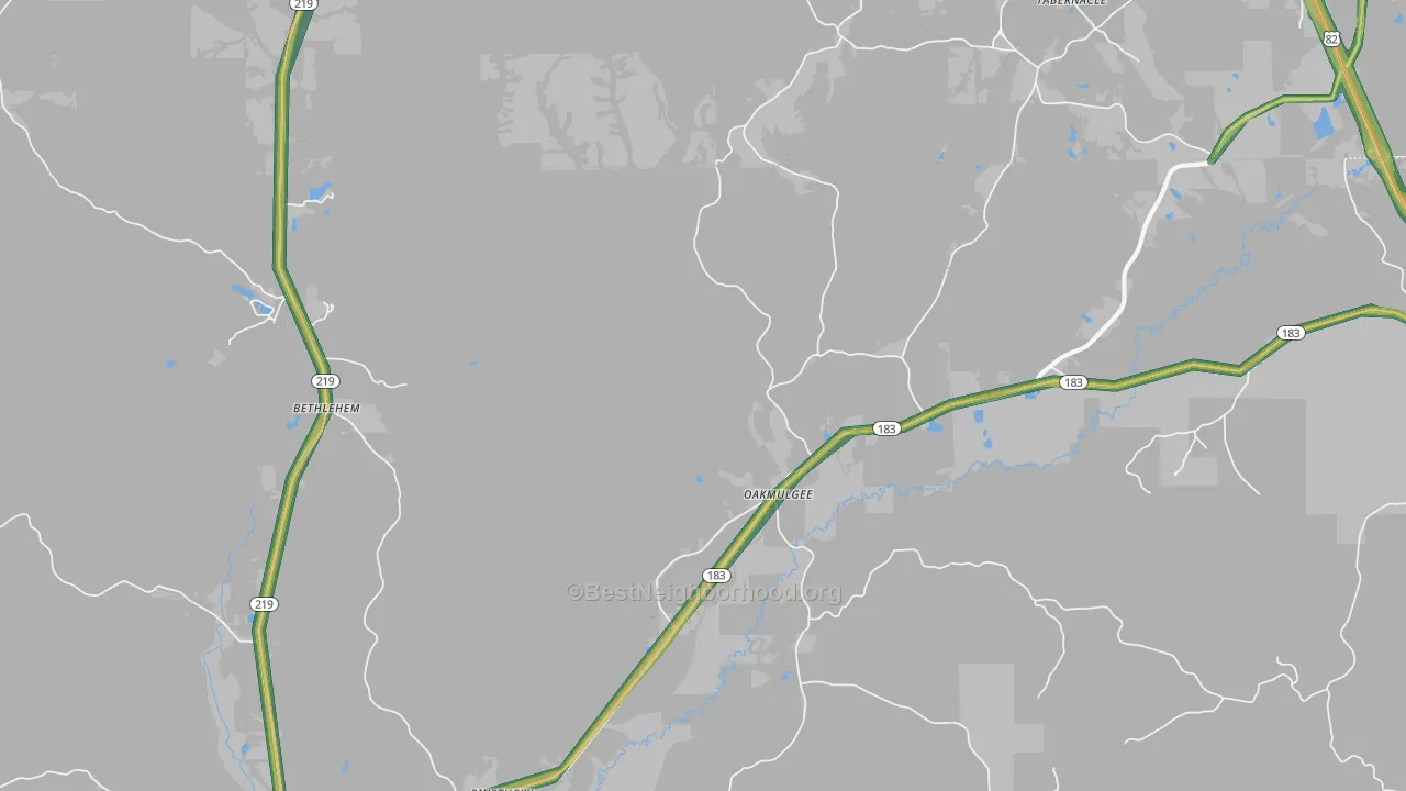 Oakmulgee, AL Map of Noise Levels in Oakmulgee