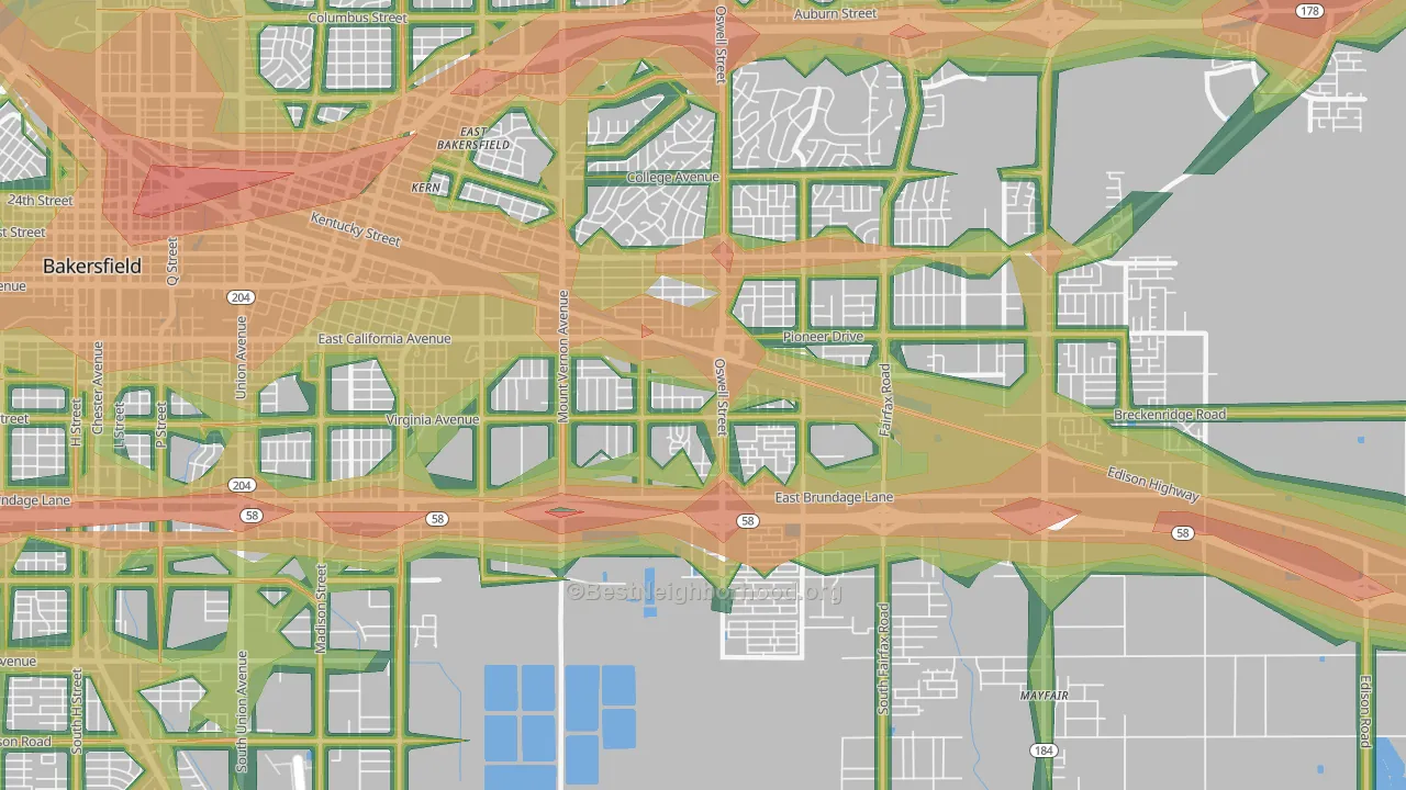 Oakridge, Bakersfield, CA Map of Noise Levels in Oakridge