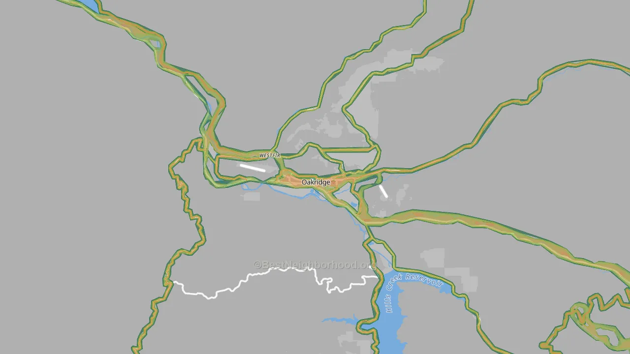 Oakridge, OR Map of Noise Levels in Oakridge