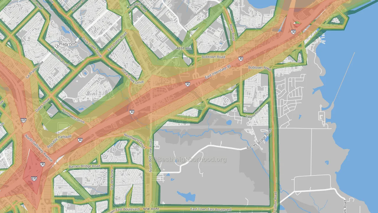 Oaks, Garland, TX Map of Noise Levels in Oaks