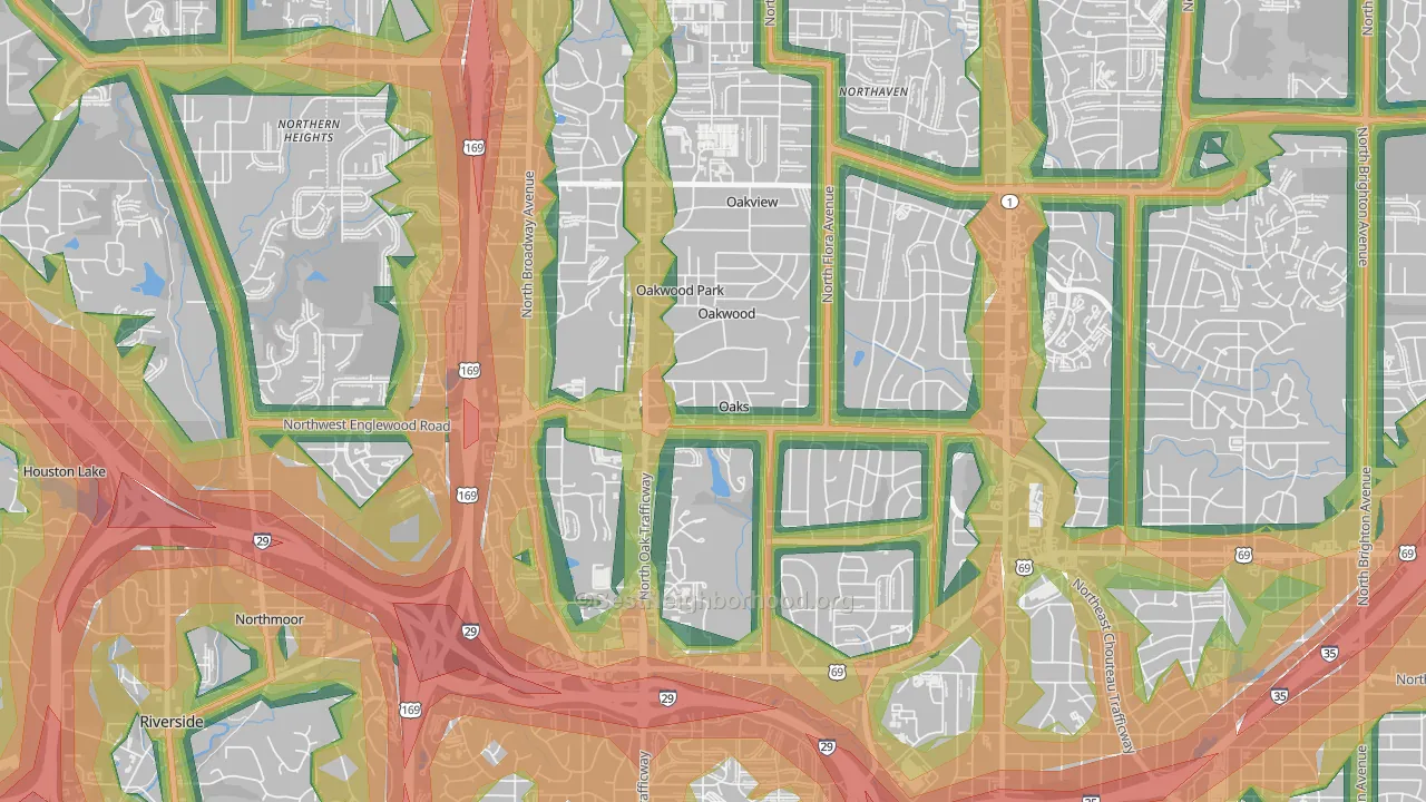 Oaks, MO Map of Noise Levels in Oaks