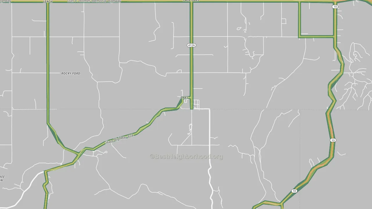 Oaks, OK Map of Noise Levels in Oaks