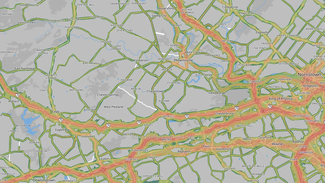 Oaks, PA Map of Noise Levels in Oaks