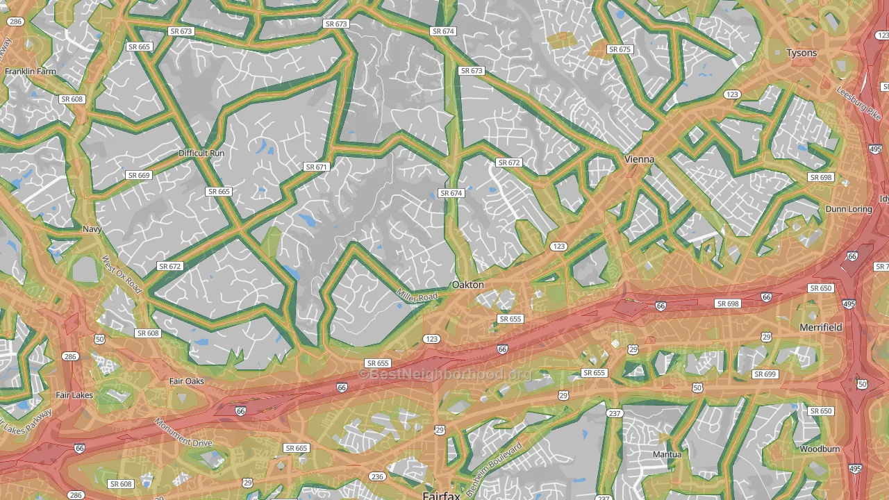 Oakton, VA Map of Noise Levels in Oakton