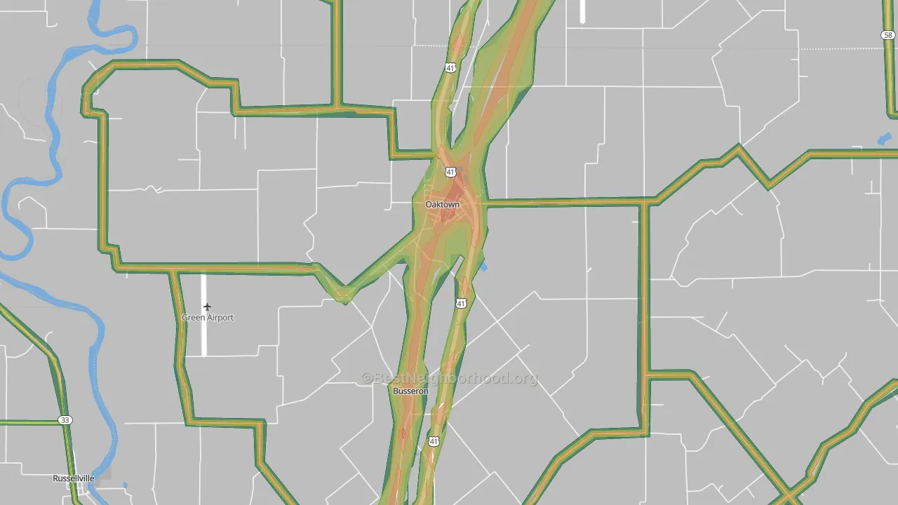 Oaktown, IN Map of Noise Levels in Oaktown