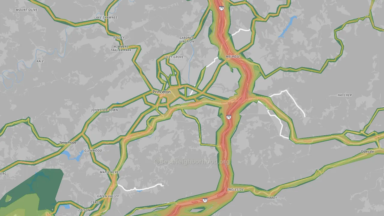 Oakvale, WV Map of Noise Levels in Oakvale