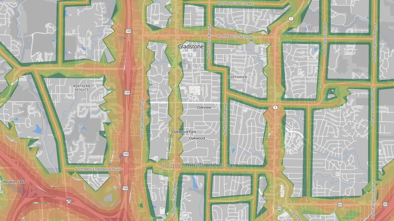 Oakview, MO Map of Noise Levels in Oakview
