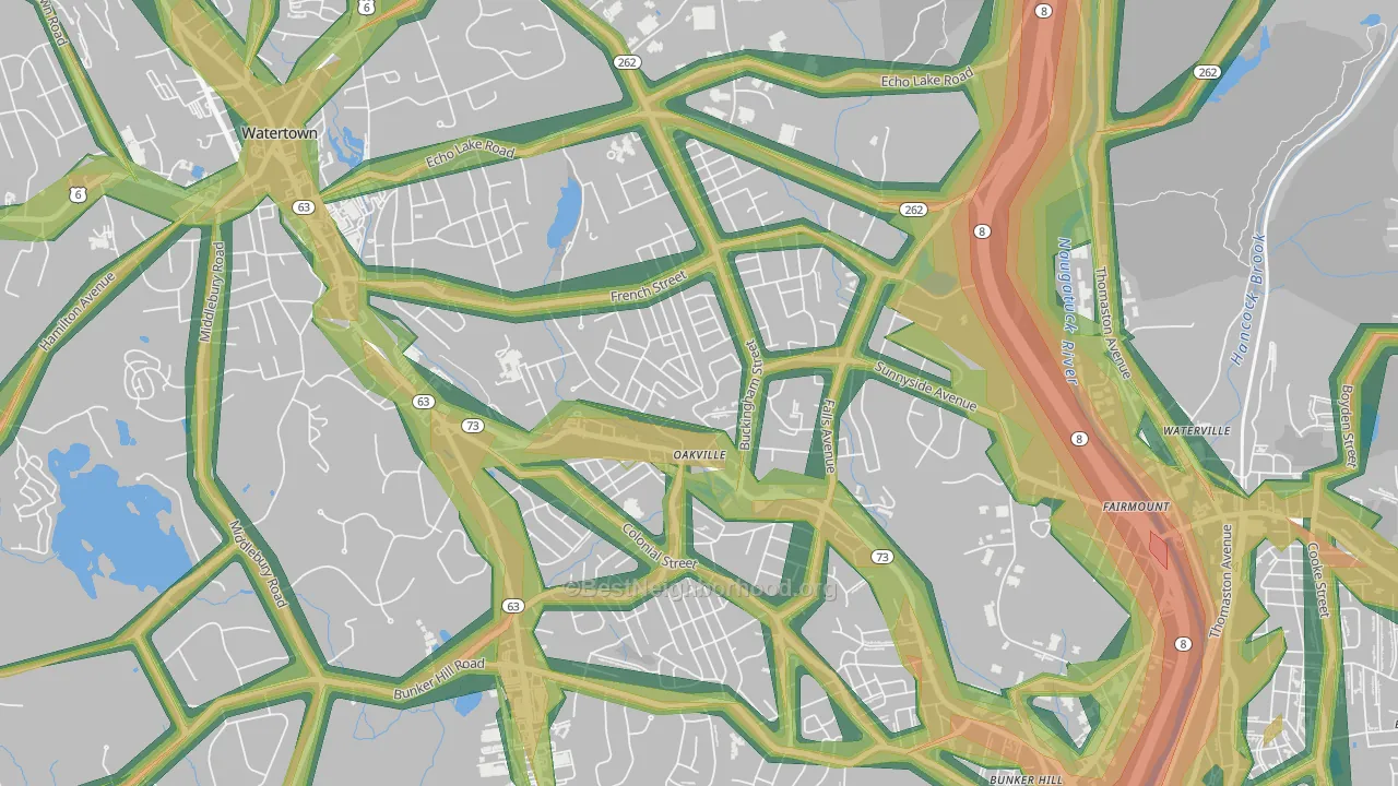 Oakville, CT Map of Noise Levels in Oakville