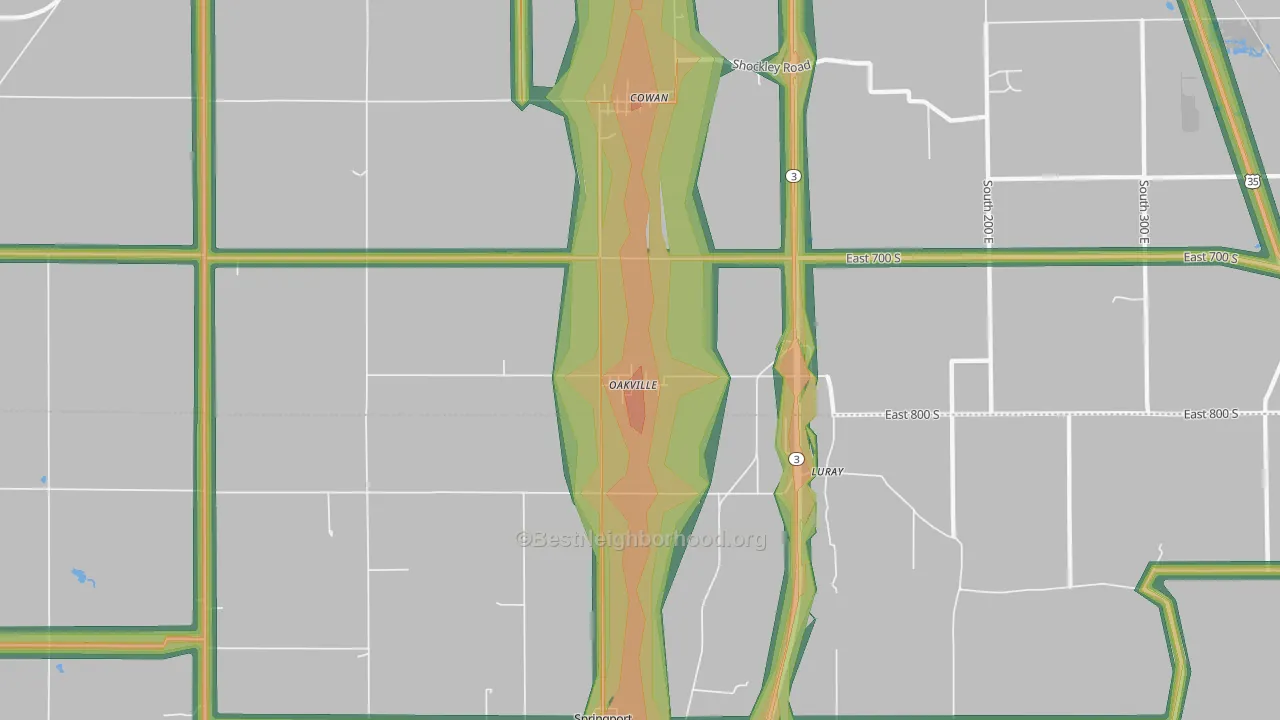 Oakville, IN Map of Noise Levels in Oakville