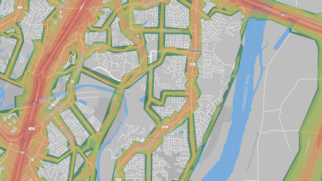 Oakville, MO Map of Noise Levels in Oakville