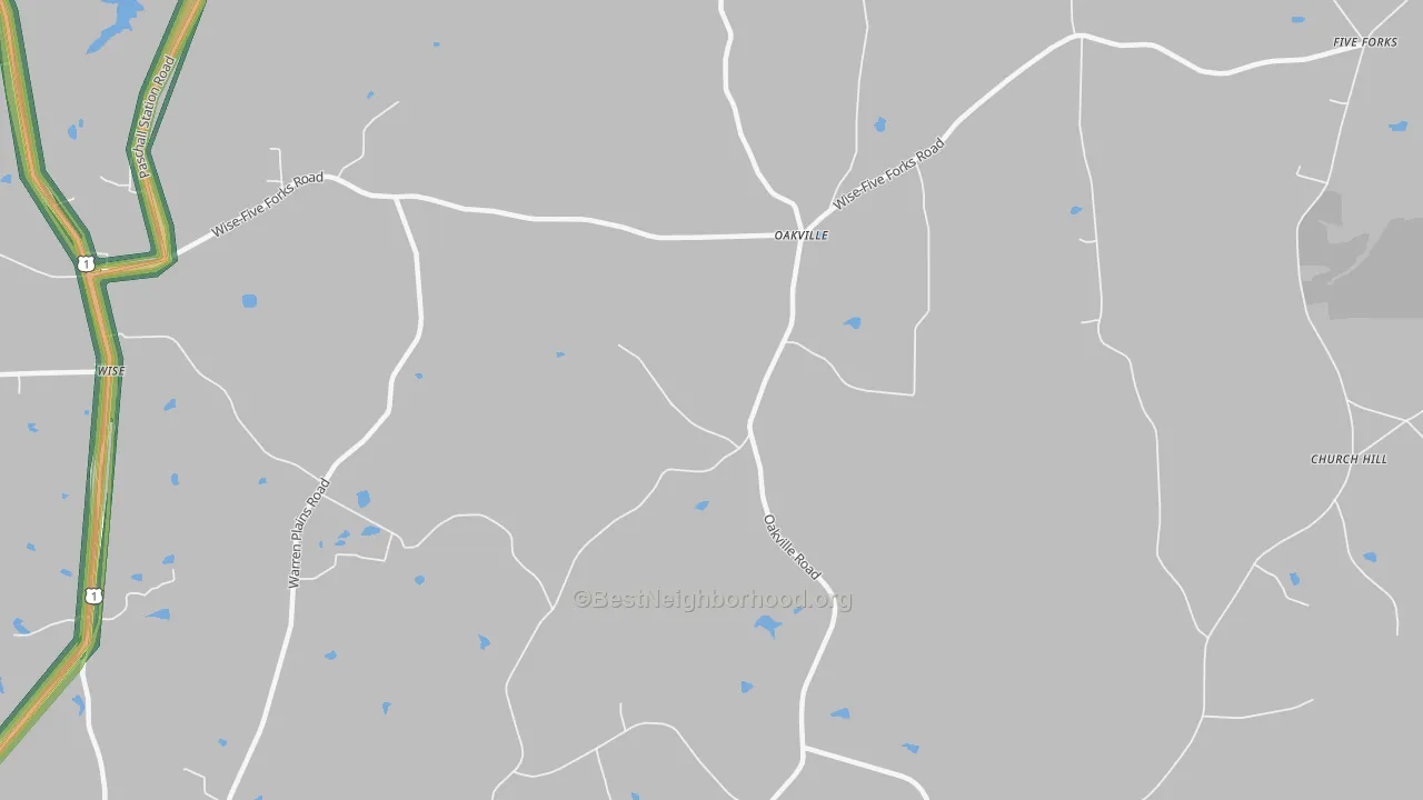 Oakville, NC Map of Noise Levels in Oakville