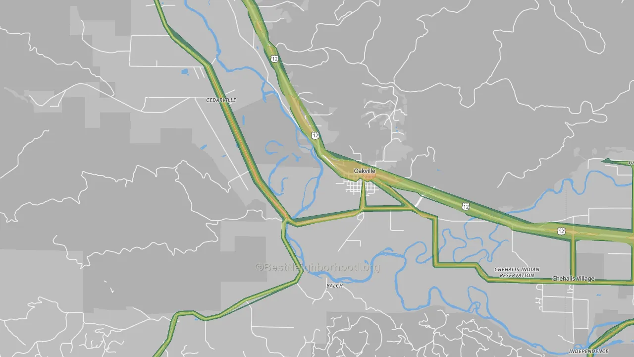 Oakville, WA Map of Noise Levels in Oakville
