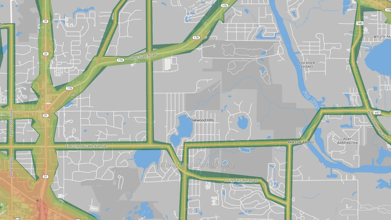 Oakwood Hills, IL Map of Noise Levels in Oakwood Hills