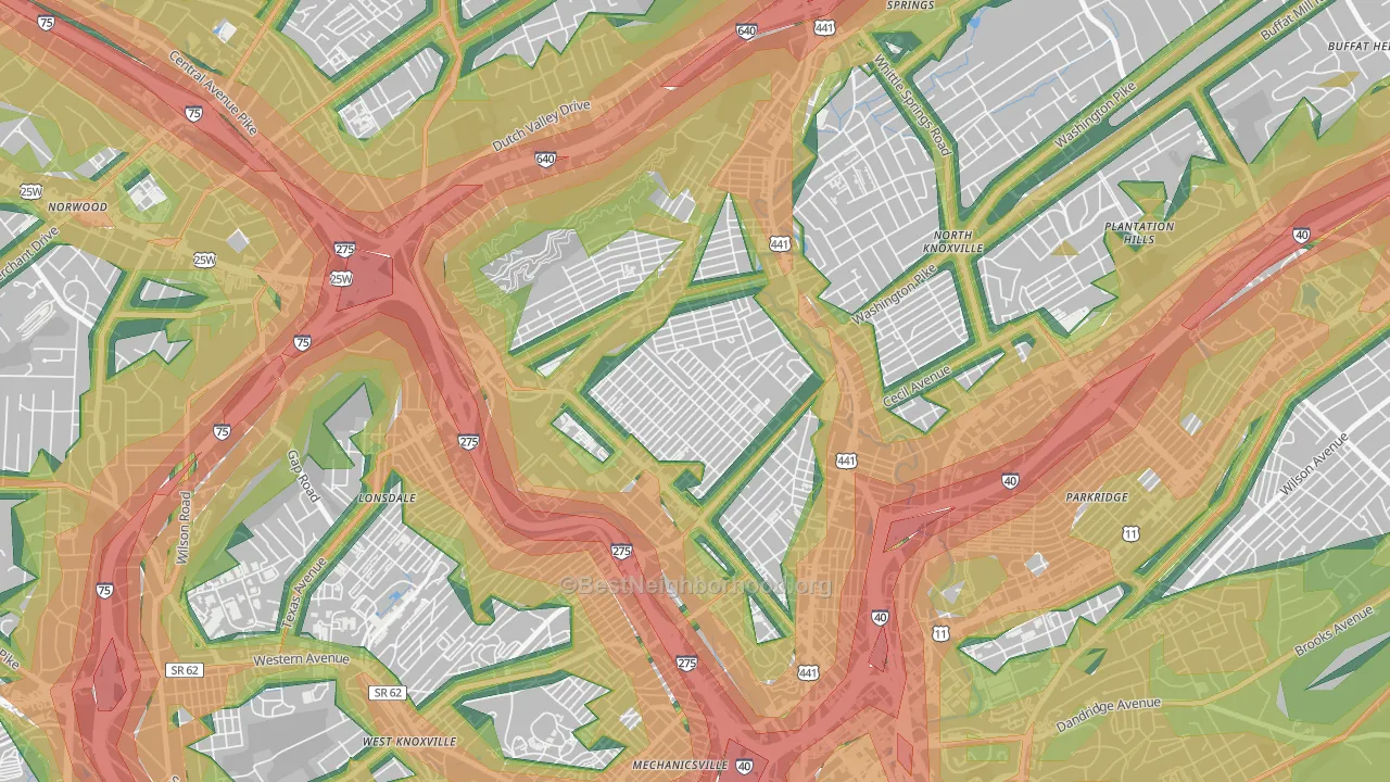 Oakwood, Knoxville, TN Map of Noise Levels in Oakwood