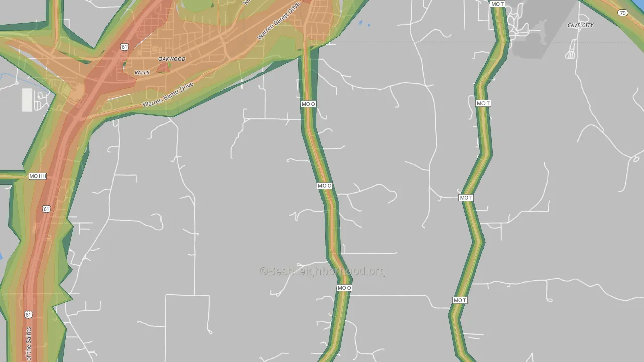 Oakwood, MO Map of Noise Levels in Oakwood