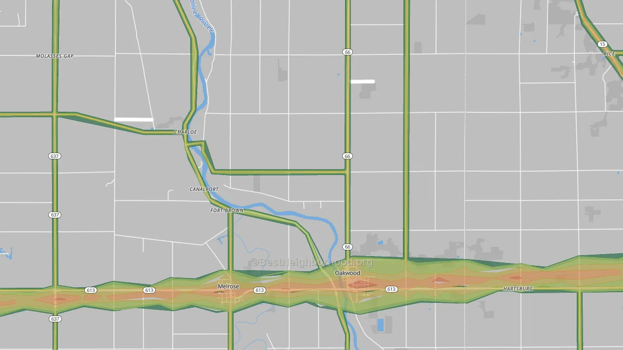 Oakwood, OH Map of Noise Levels in Oakwood