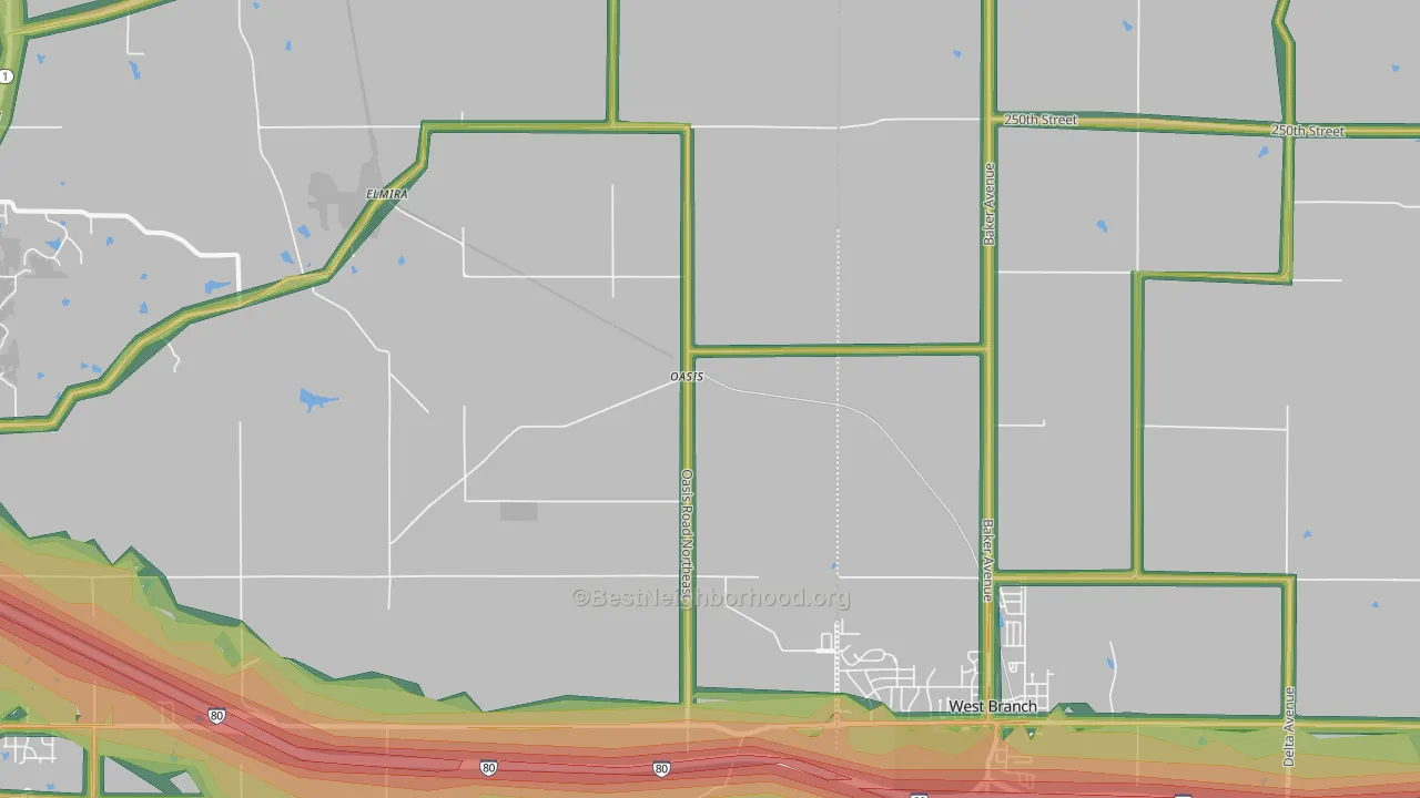 Oasis, IA Map of Noise Levels in Oasis