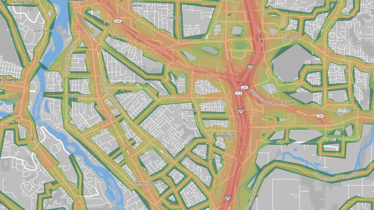 Oatfield, OR Map of Noise Levels in Oatfield