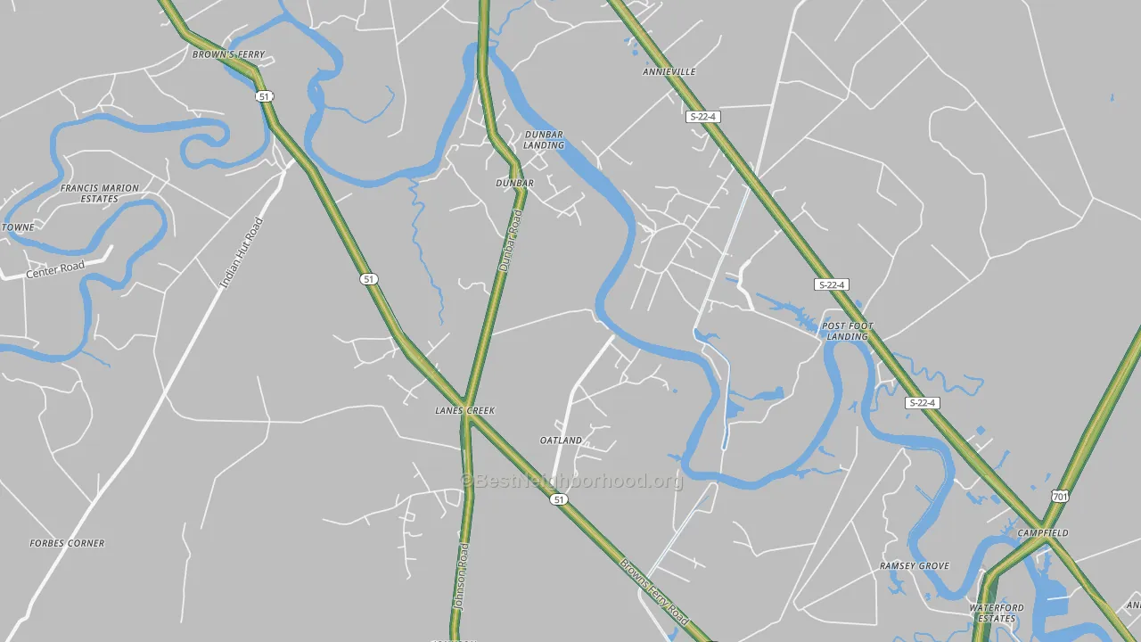 Oatland, SC Map of Noise Levels in Oatland