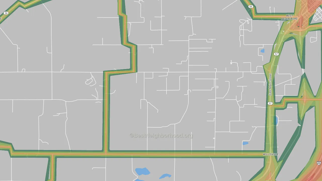 Oatsville, IN Map of Noise Levels in Oatsville
