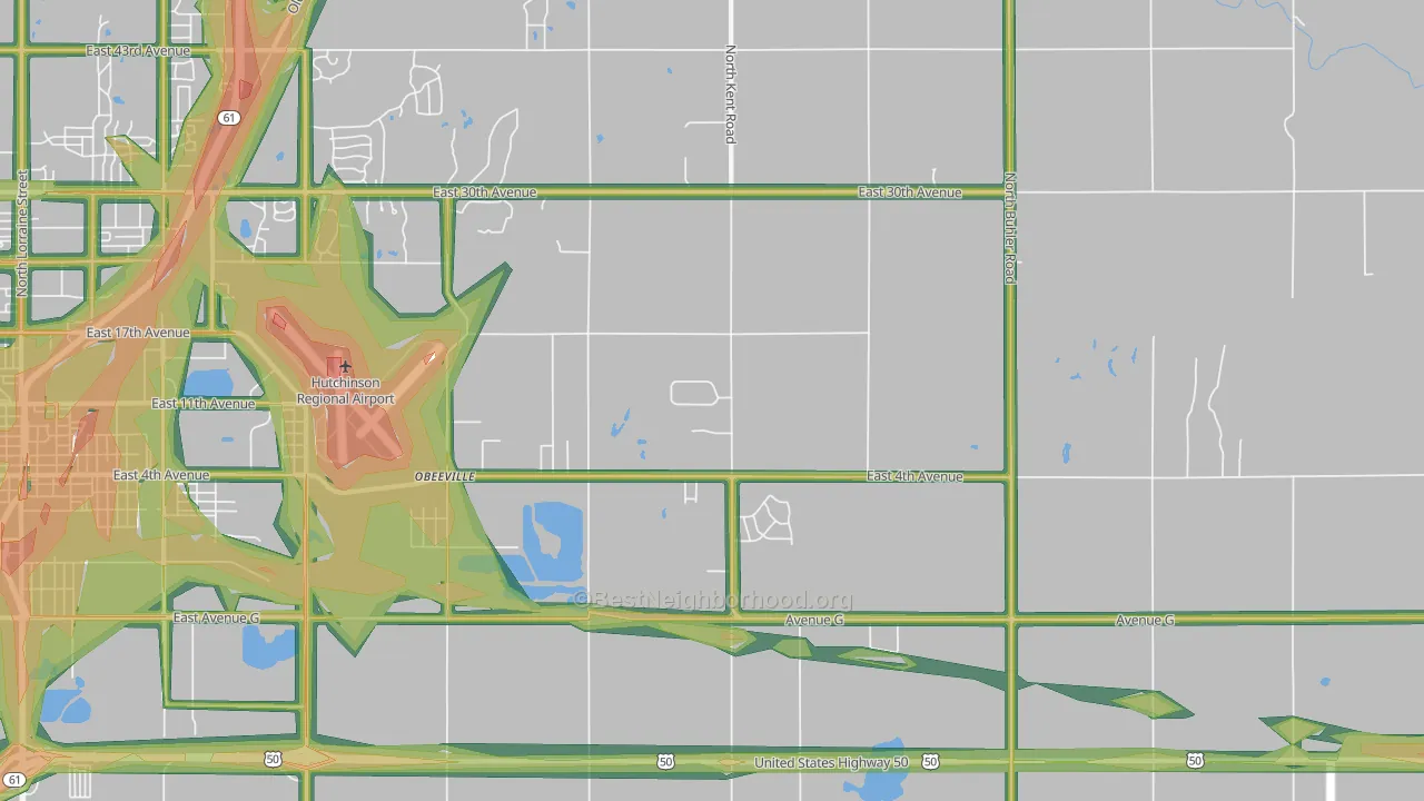 Obeeville, KS Map of Noise Levels in Obeeville