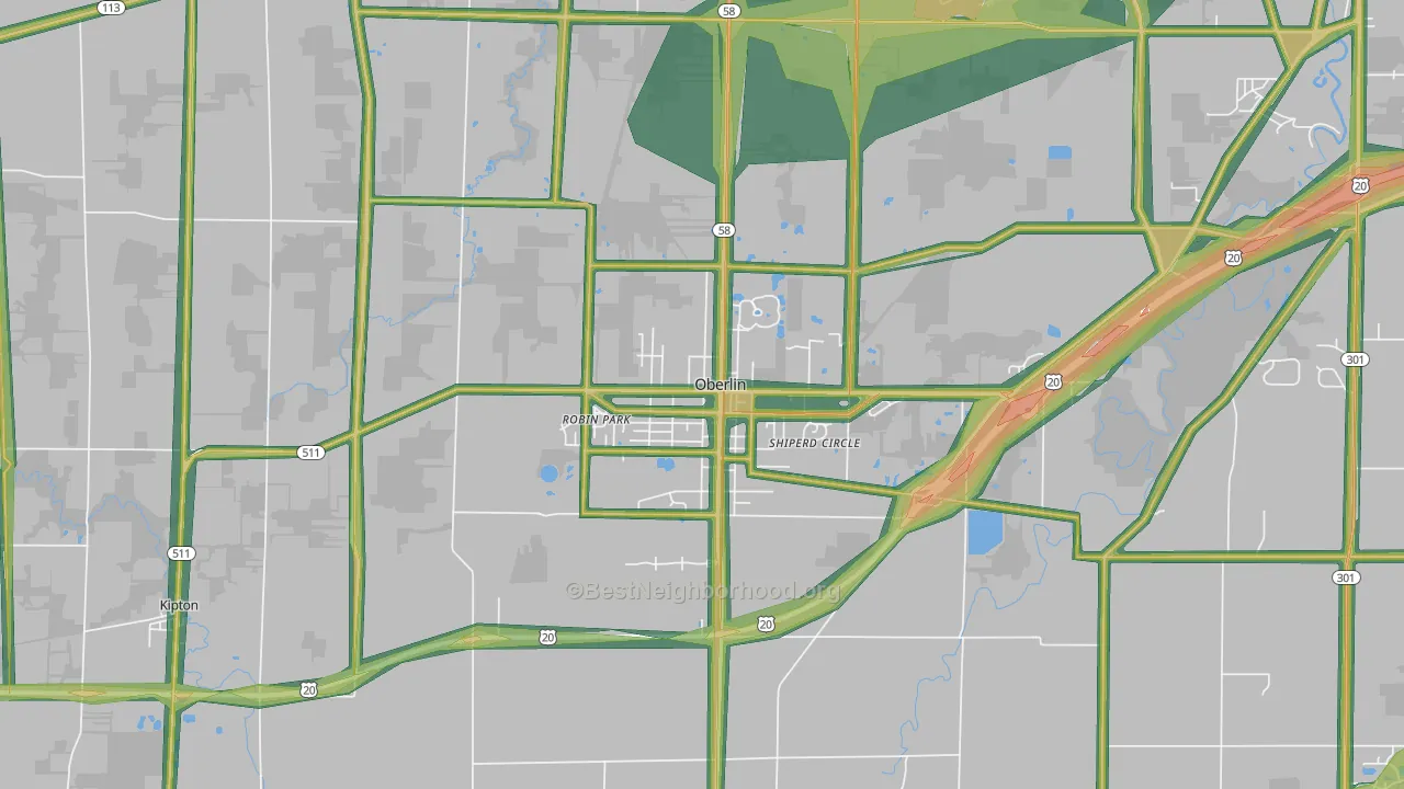 Oberlin, OH Map of Noise Levels in Oberlin