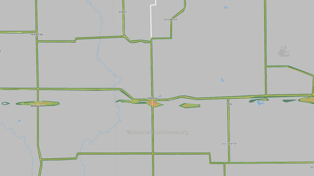 Oblong, IL Map of Noise Levels in Oblong