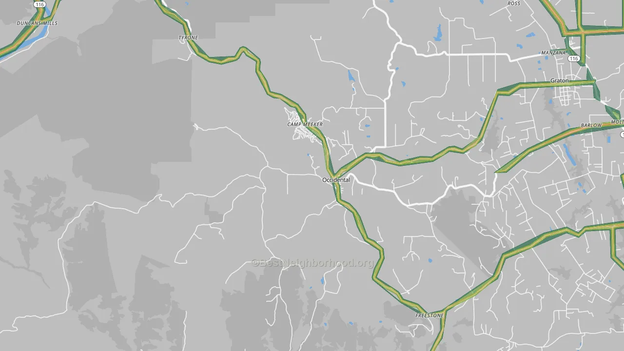 Occidental, CA Map of Noise Levels in Occidental