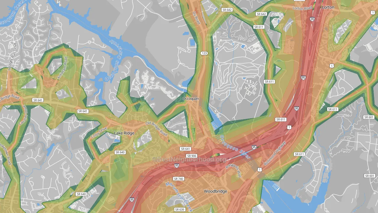 Occoquan, VA Map of Noise Levels in Occoquan