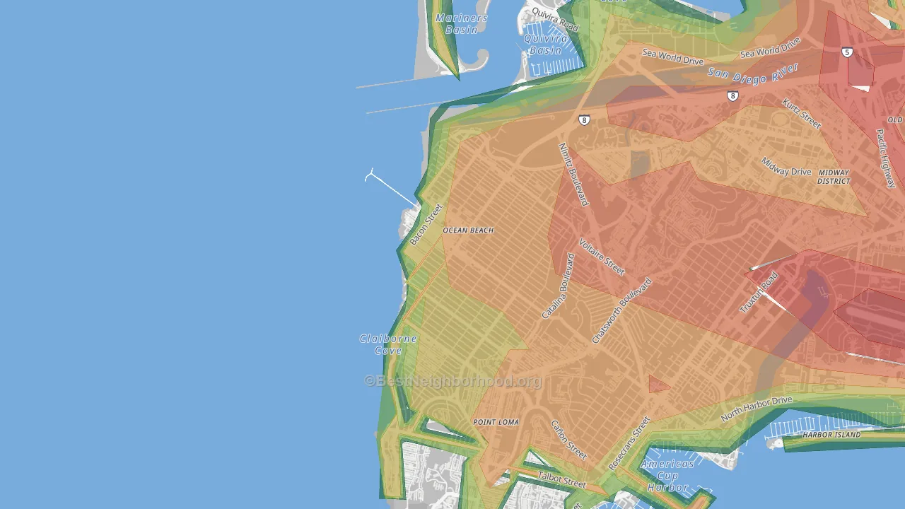 Ocean Beach, San Diego, CA Map of Noise Levels in Ocean Beach