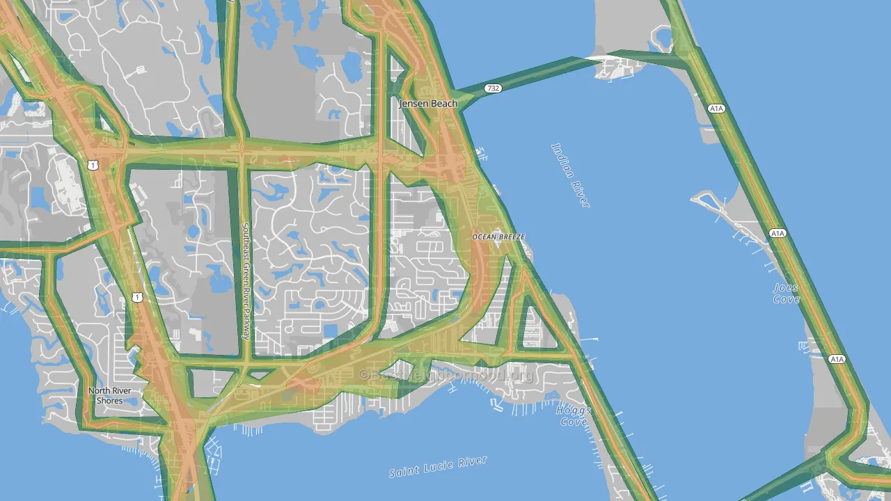 Ocean Breeze Park, FL Map of Noise Levels in Ocean Breeze Park