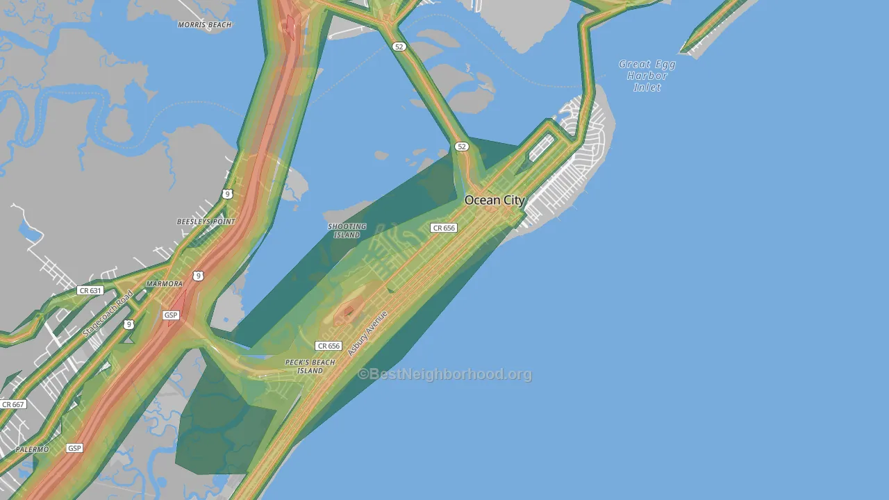 Ocean City, NJ Map of Noise Levels in Ocean City