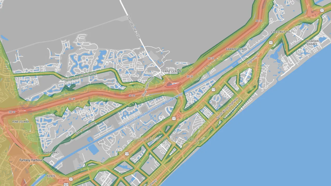 Ocean Forest, SC Map of Noise Levels in Ocean Forest