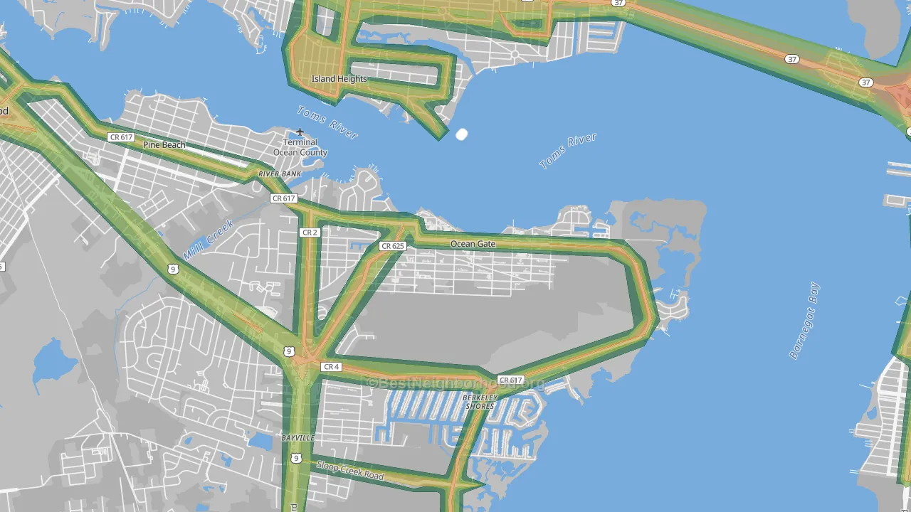 Ocean Gate, NJ Map of Noise Levels in Ocean Gate