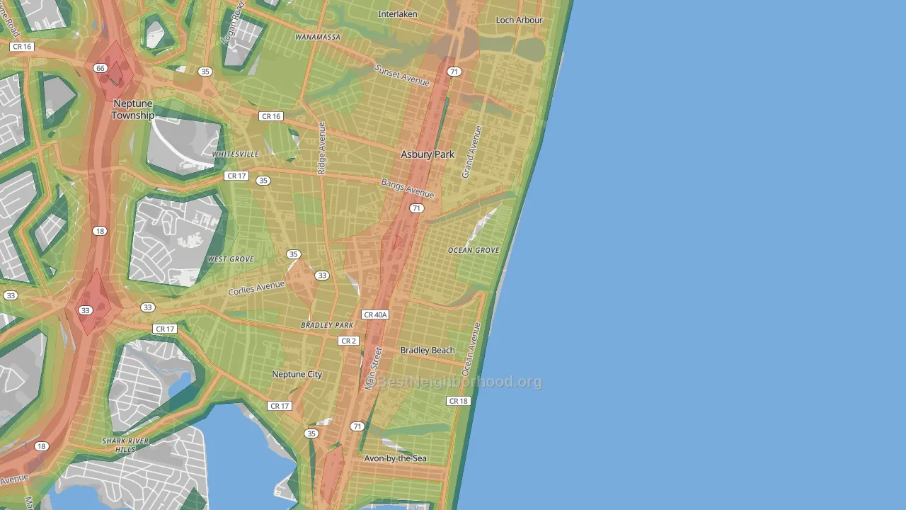 Ocean Grove, NJ Map of Noise Levels in Ocean Grove