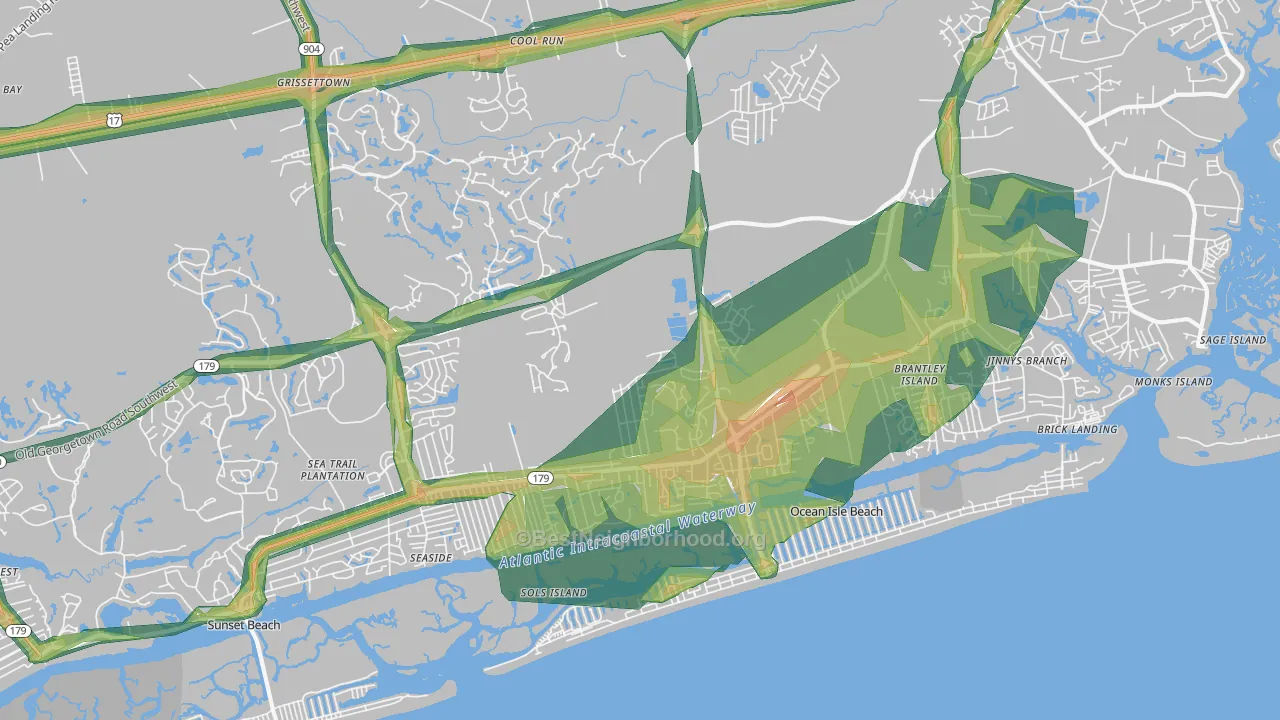Ocean Isle Beach, NC Map of Noise Levels in Ocean Isle Beach