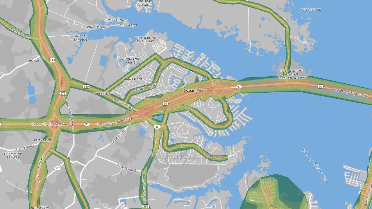Ocean Pines, MD Map of Noise Levels in Ocean Pines