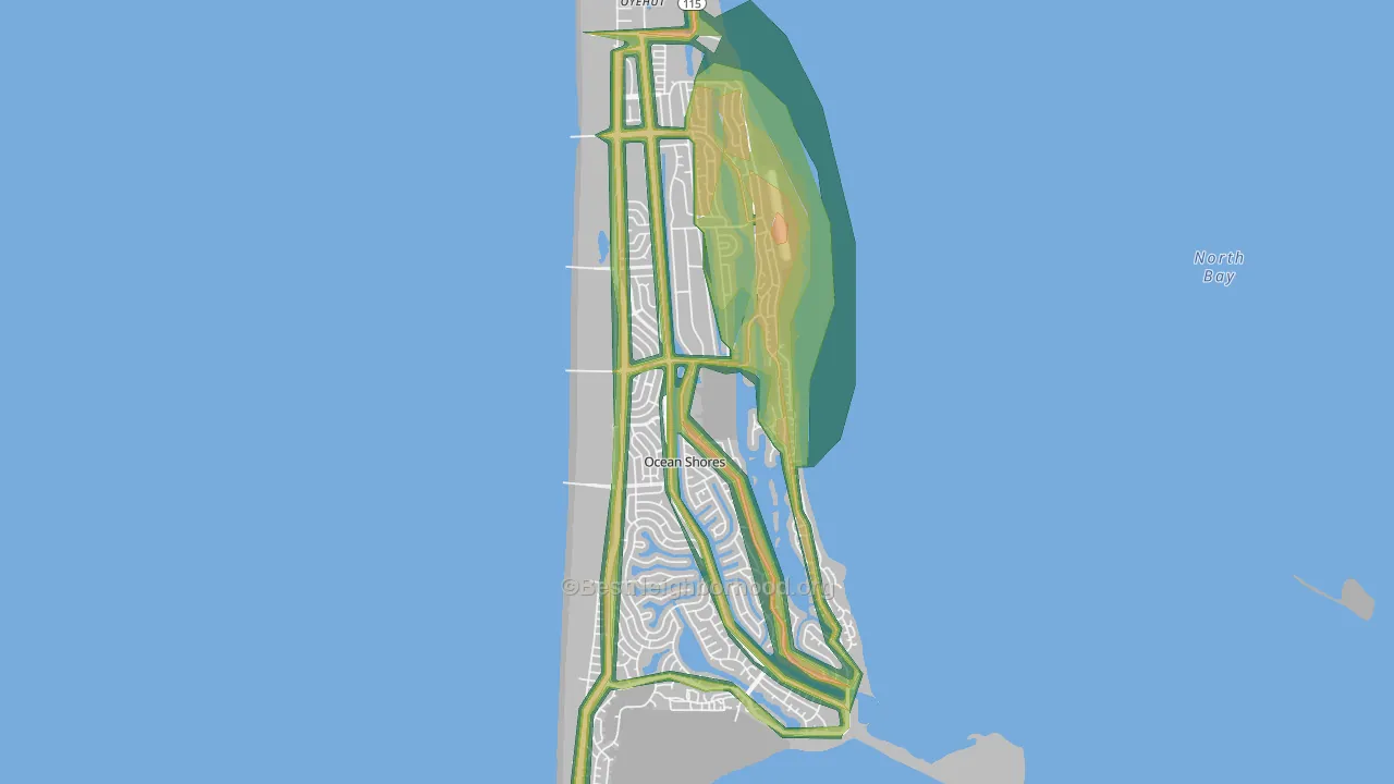Ocean Shores, WA Map of Noise Levels in Ocean Shores