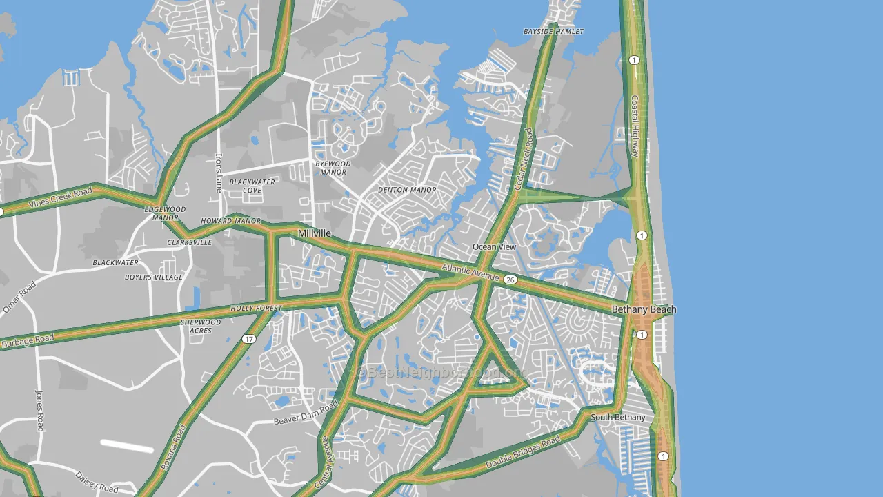 Ocean View, DE Map of Noise Levels in Ocean View