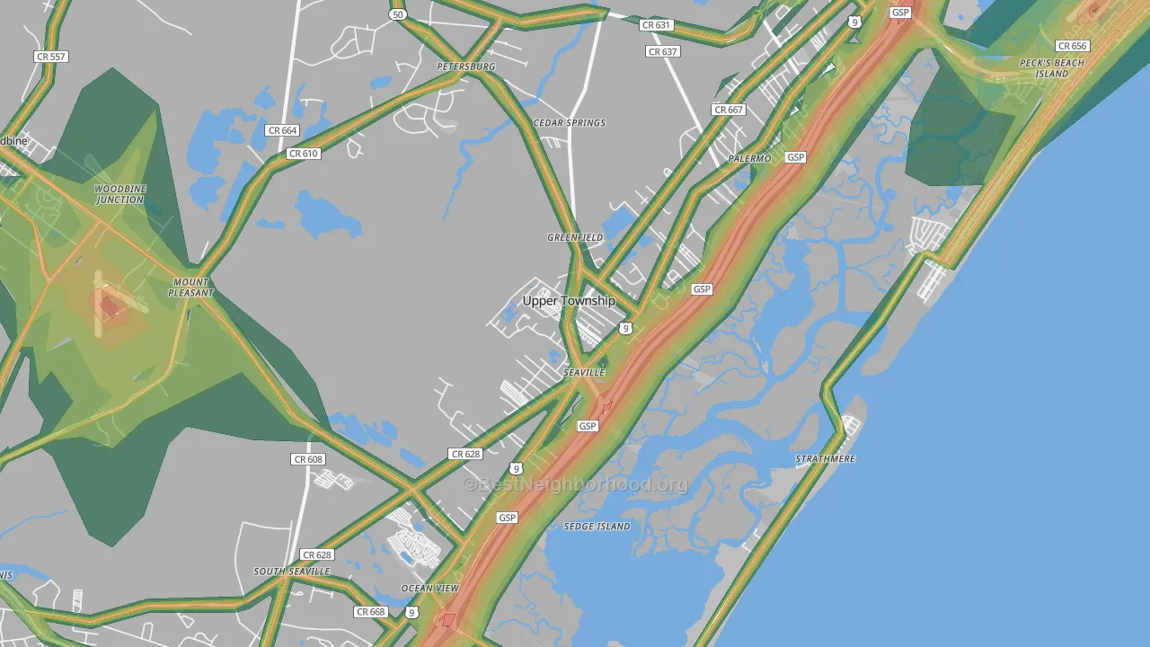 Ocean View, NJ Map of Noise Levels in Ocean View