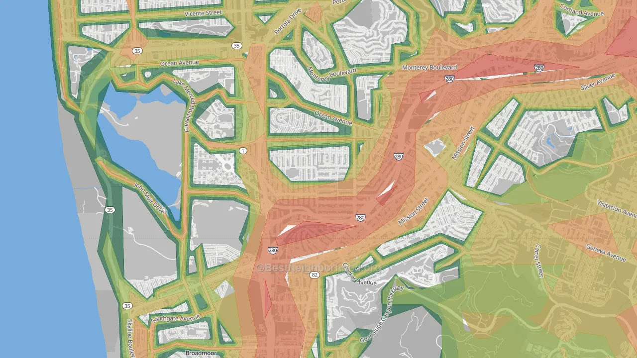 Ocean View, San Francisco, CA Map of Noise Levels in Ocean View